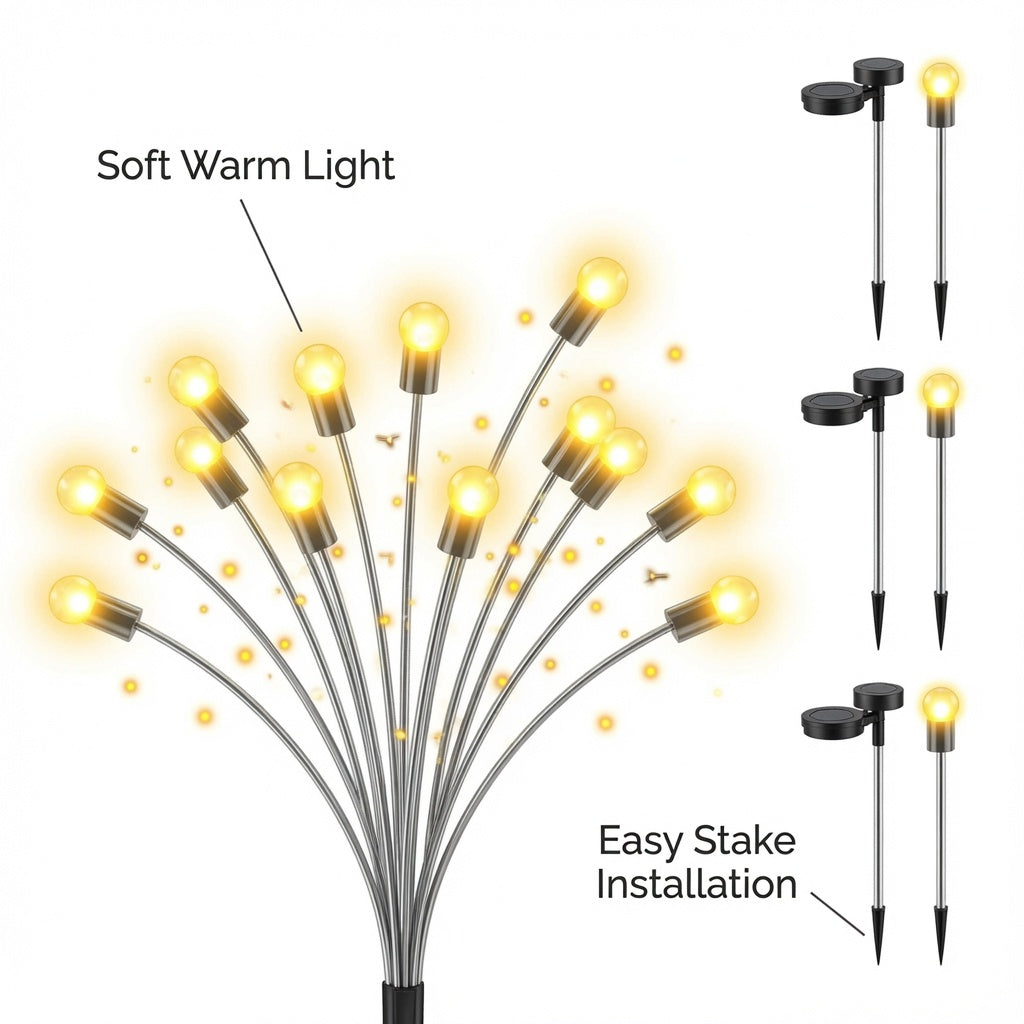 Solar Powered Firefly Garden Lights with Soft Warm LED Stakes