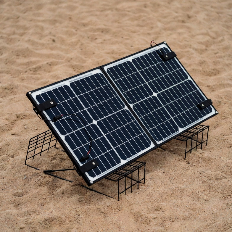 Portable Black Metal Wire Stand for Solar Panels and Devices