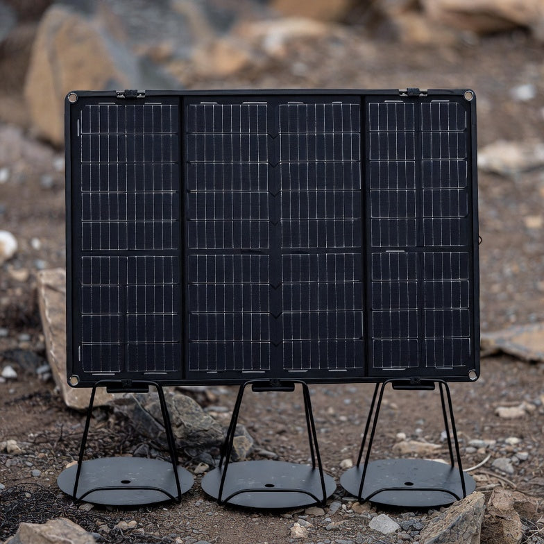 Portable Black Metal Wire Stand for Solar Panels and Devices